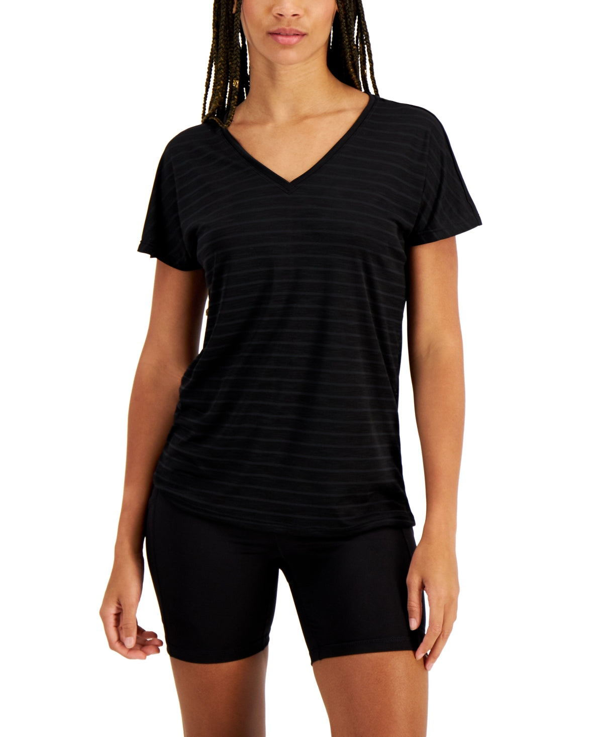 Ideology Women's Shadow Stripe T-Shirt Black Size X-Small