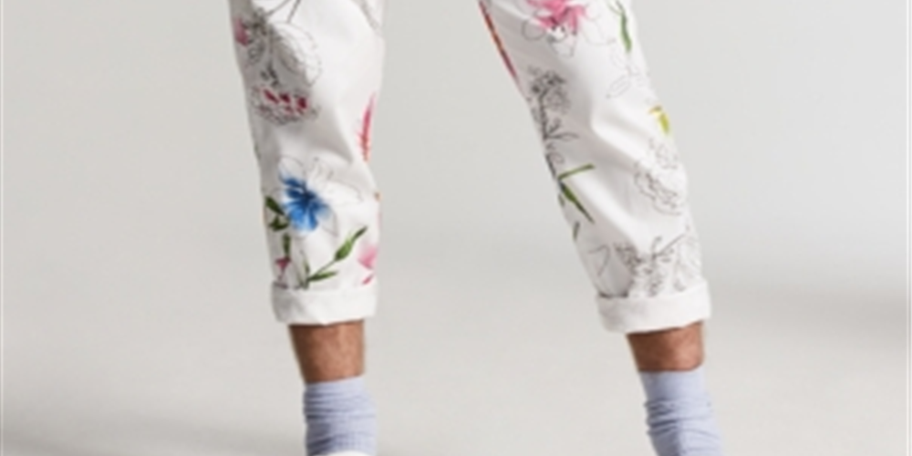 INC International Concepts Men's Slim Fit Floral Tapered Pants White Size XX-Large