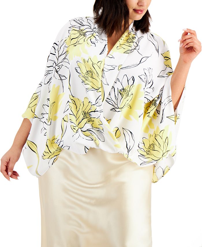 Alfani Women's Printed Draped Top Yellow Size 1X
