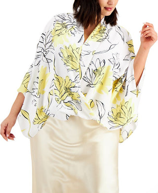 Alfani Women's Printed Draped Top Yellow Size 1X