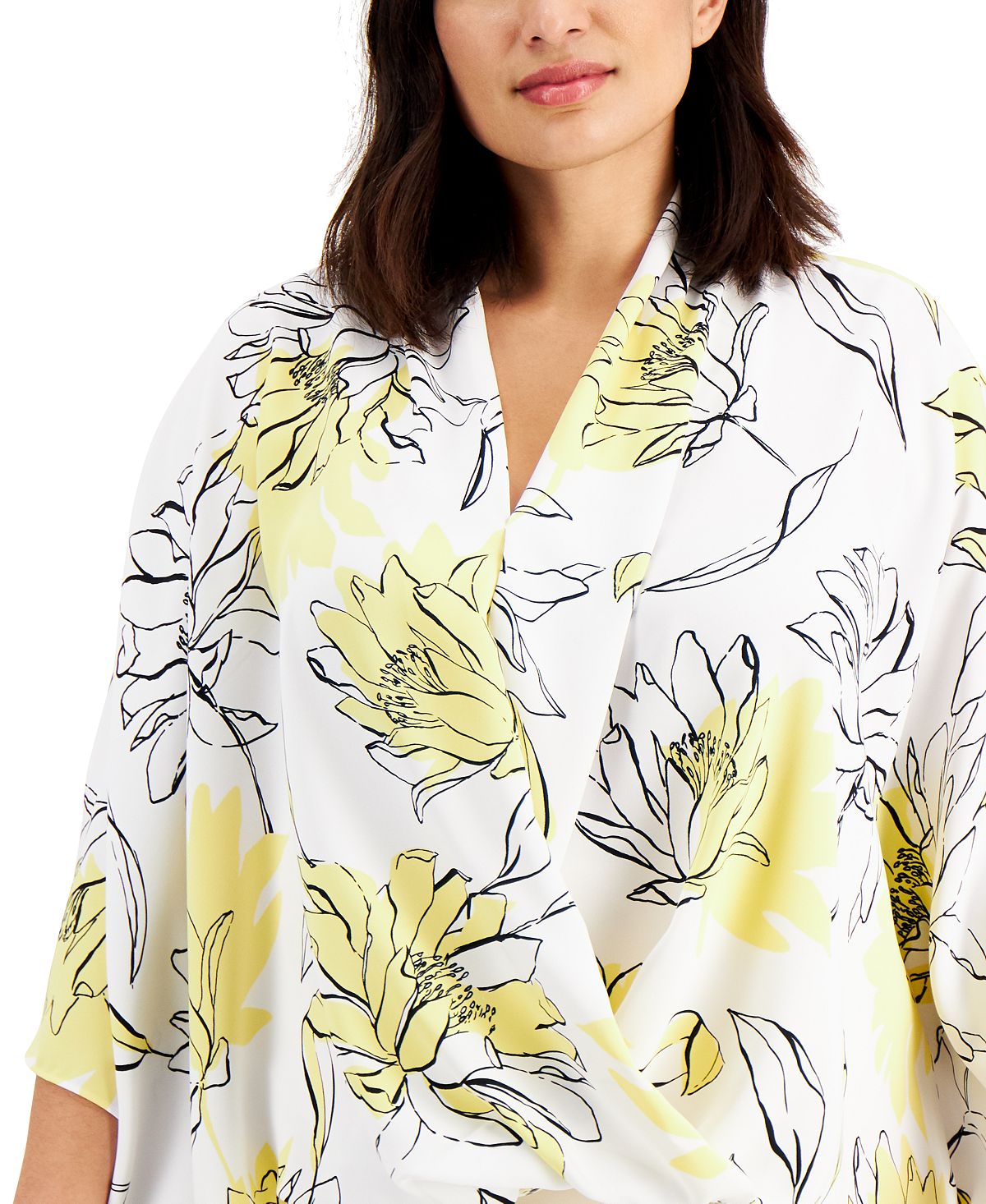 Alfani Women's Printed Draped Top Yellow Size 1X