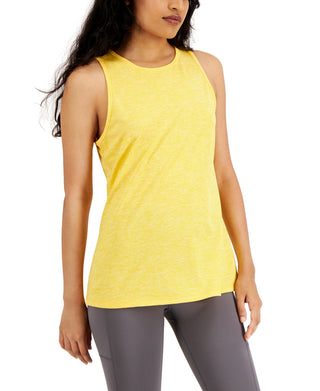 Ideology Women's Heathered Keyhole Back Tank Top Yellow Size Medium