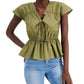 INC International Concepts Women's Ruched Cotton V Neck Blouse Green Size X-Small