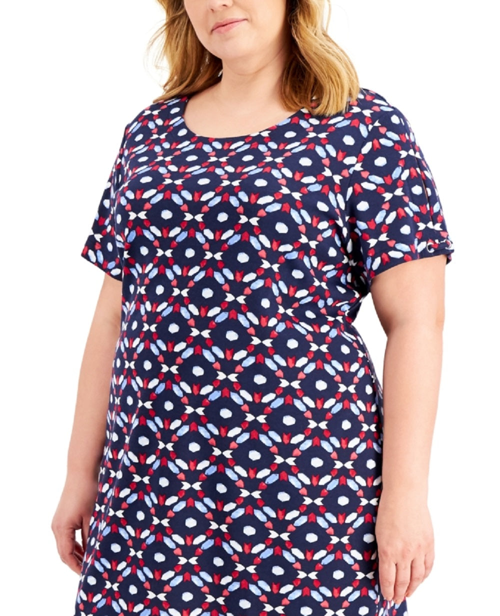 Karen Scott Women's Split Sleeve T-Shirt Dress Blue Size 1X