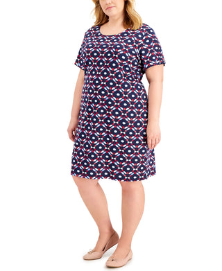 Karen Scott Women's Split Sleeve T-Shirt Dress Blue Size 1X