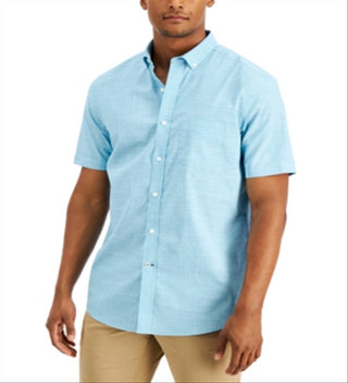 Club Room Men's Texture Check Stretch Cotton Shirt Blue Size Medium