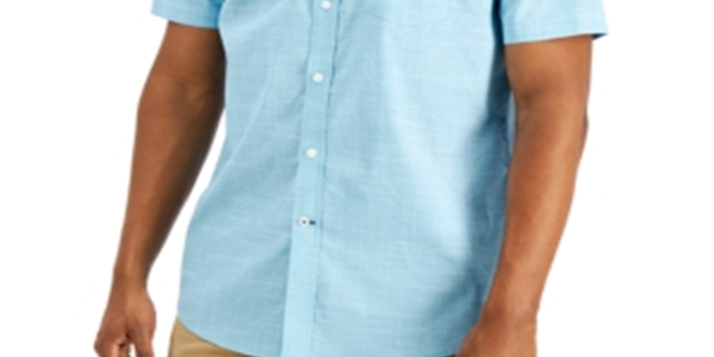 Club Room Men's Texture Check Stretch Cotton Shirt Blue Size Medium