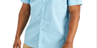 Club Room Men's Texture Check Stretch Cotton Shirt Blue Size Medium