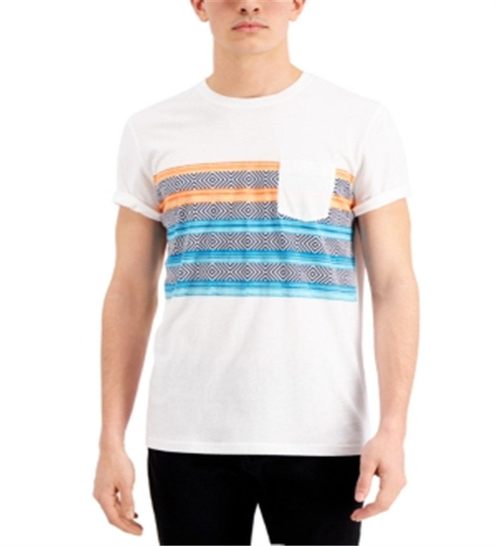 Sun + Stone Men's Striped Chest Pocket T-Shirt White Size Large