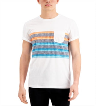 Sun + Stone Men's Striped Chest Pocket T-Shirt White Size Large