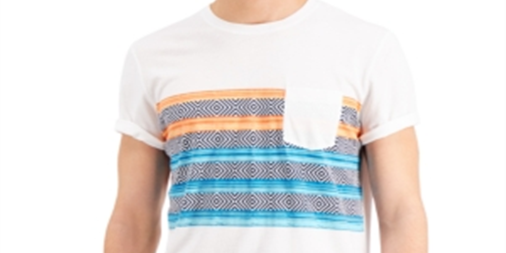 Sun + Stone Men's Striped Chest Pocket T-Shirt White Size Large