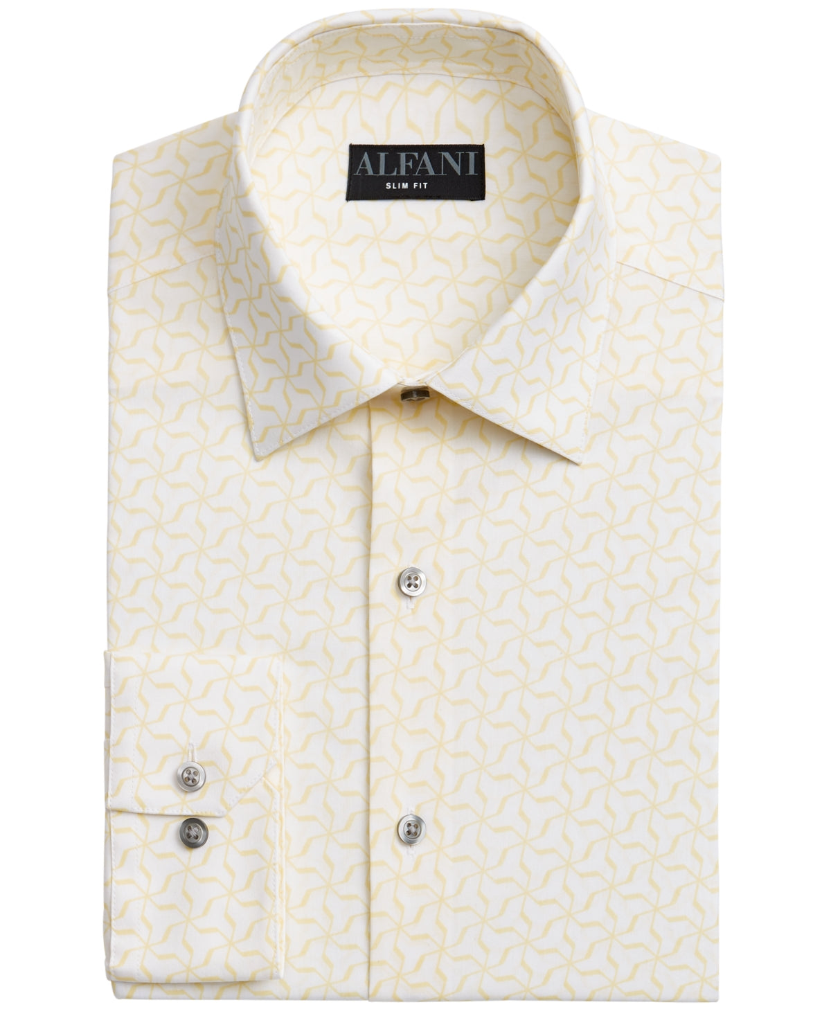 Alfani Men's Slim Fit 2 Way Stretch Performance Dress Shirt Yellow Size 12X34-35