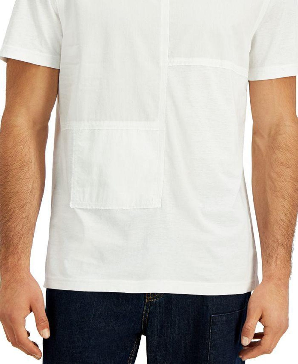 Sun Stone Men's Mix Media Textured Patchwork Henley White Size Large