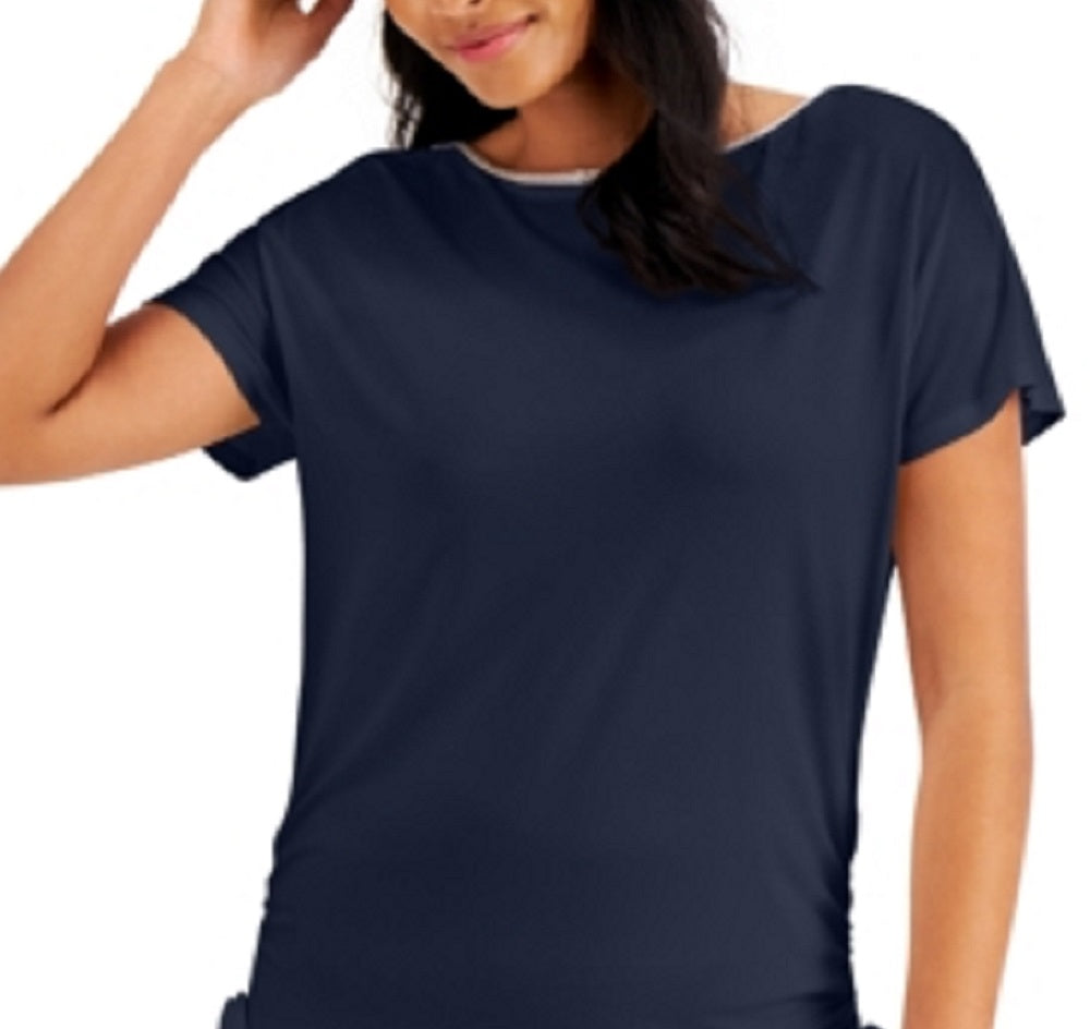 JM Collection Women's Side Tie Top Blue Size X-Large