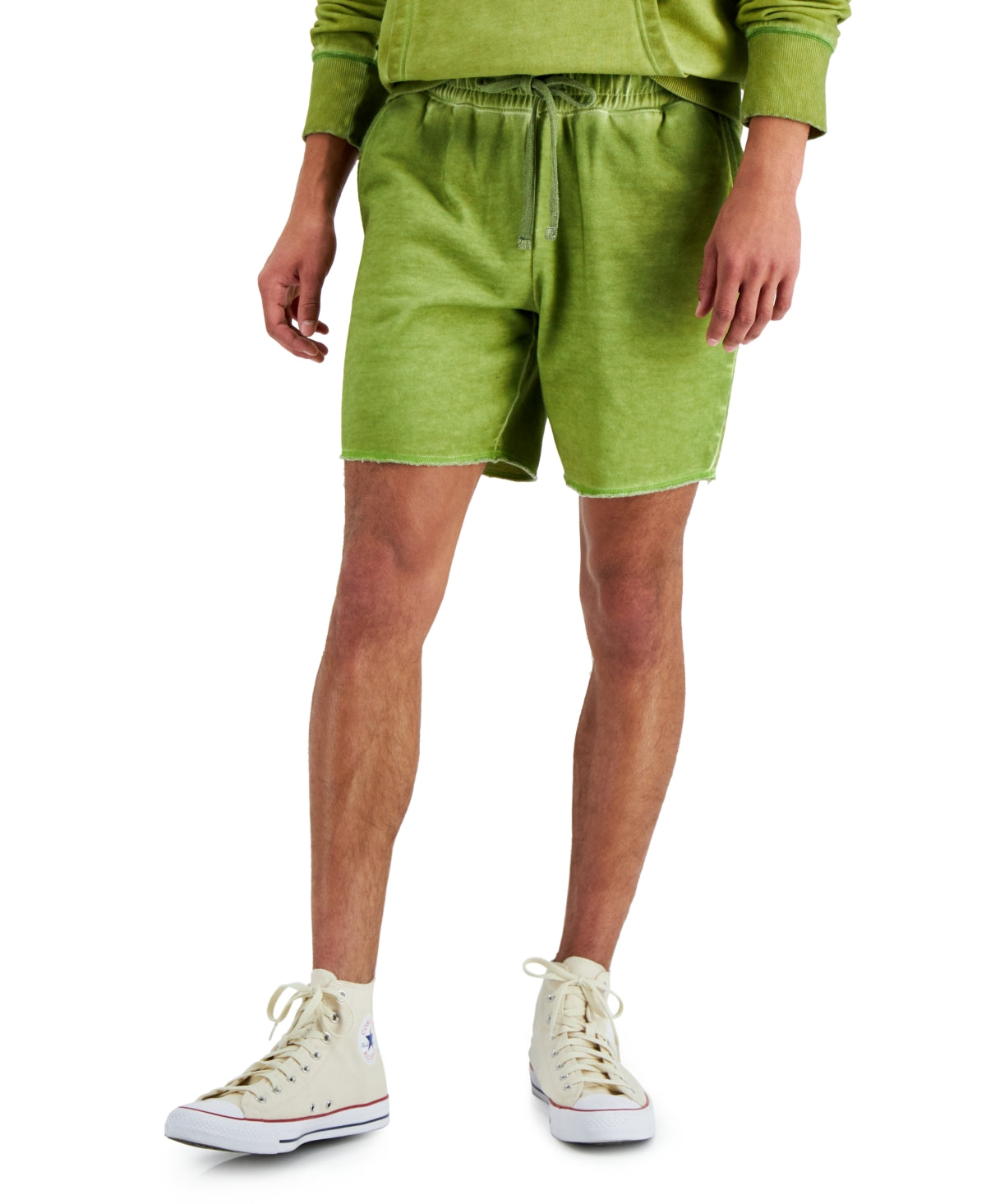 Sun Stone Men's Regular Fit Garment Dyed 8 Fleece Shorts Green Size Small