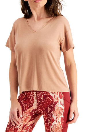 ID Ideology Women's V Neck T-Shirt Brown Size Small