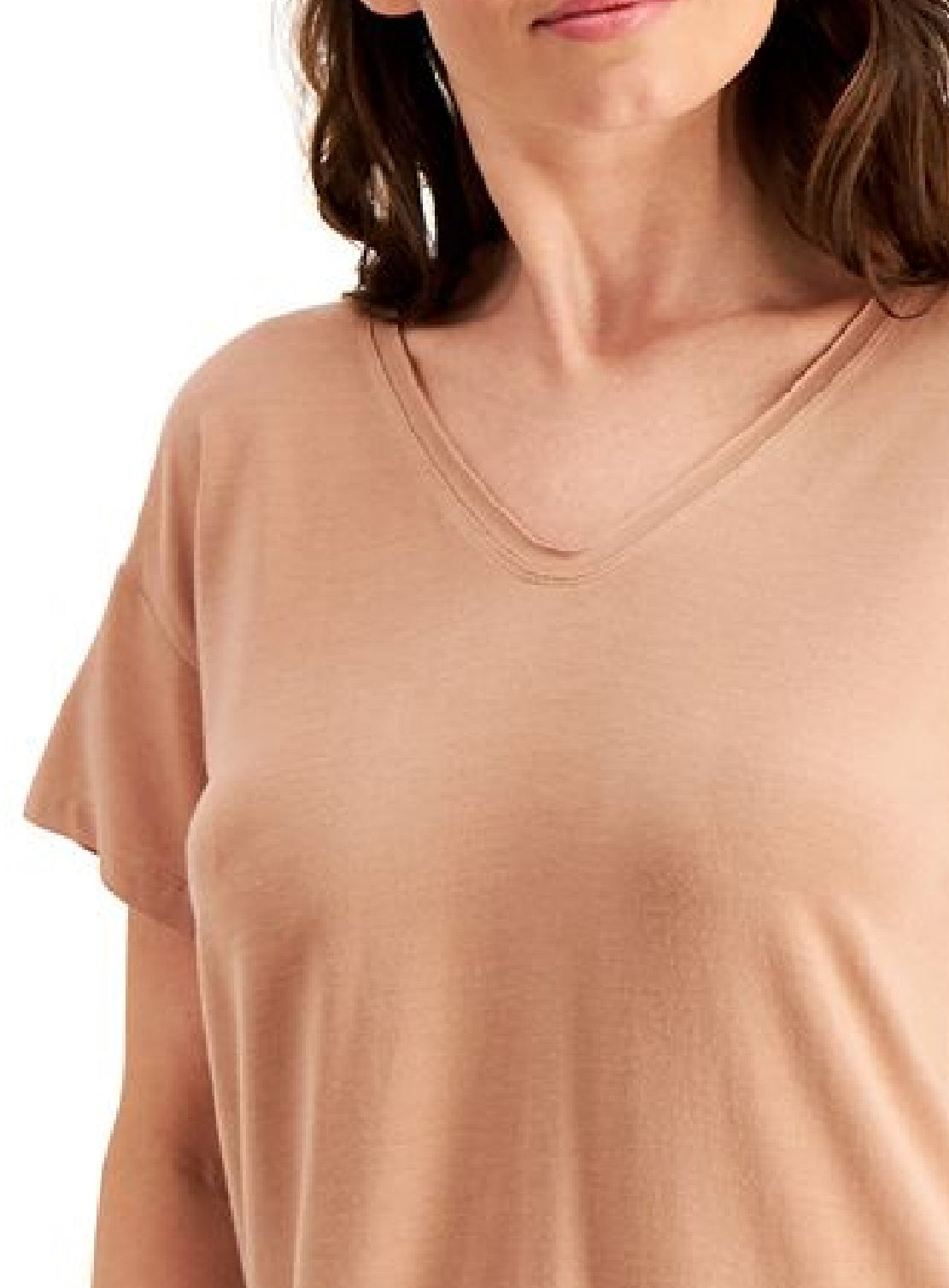 ID Ideology Women's Stretch Ribbed Short Sleeve V Neck T-Shirt Brown Size Large