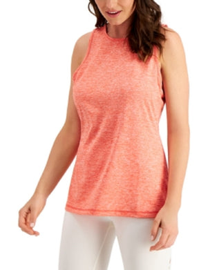 Ideology Women's Heathered Keyhole Back Tank Top Orange Size Large