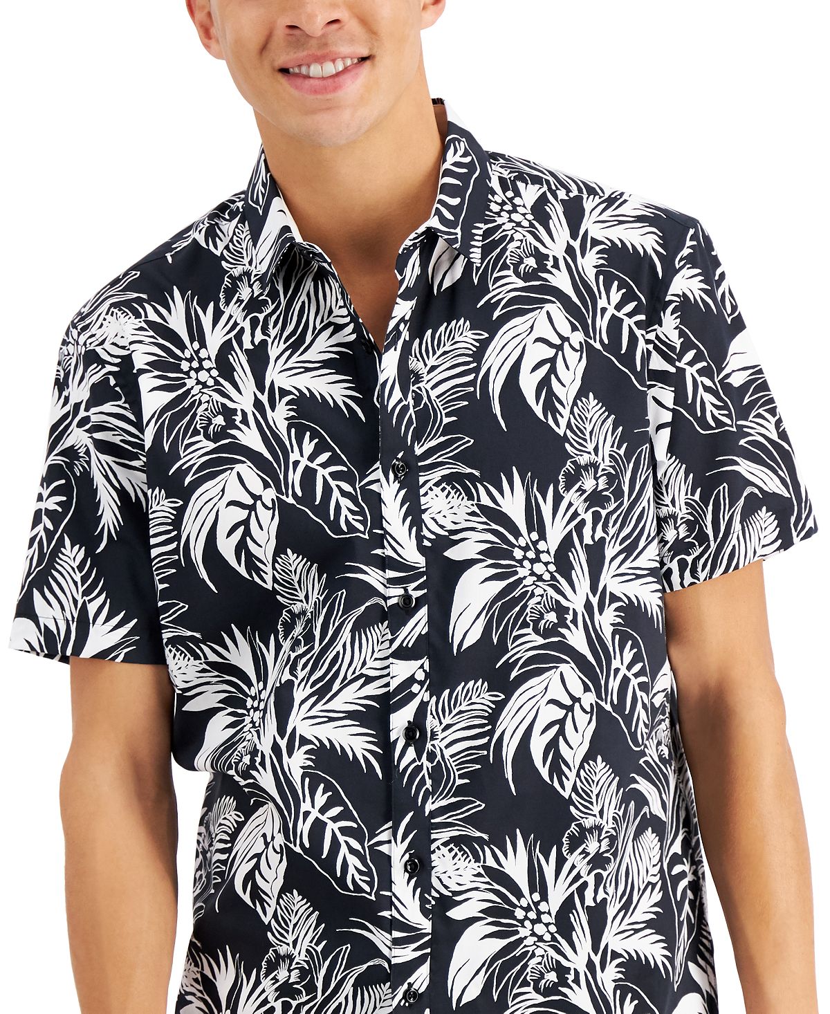 INC International Concepts Men's Modern Palm Shirt Black Size Medium
