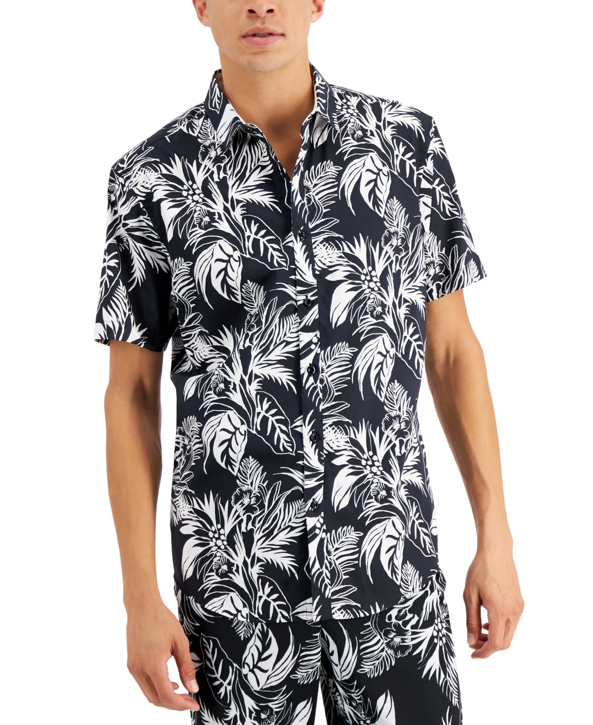 INC International Concepts Men's Modern Palm Shirt Black Size Medium