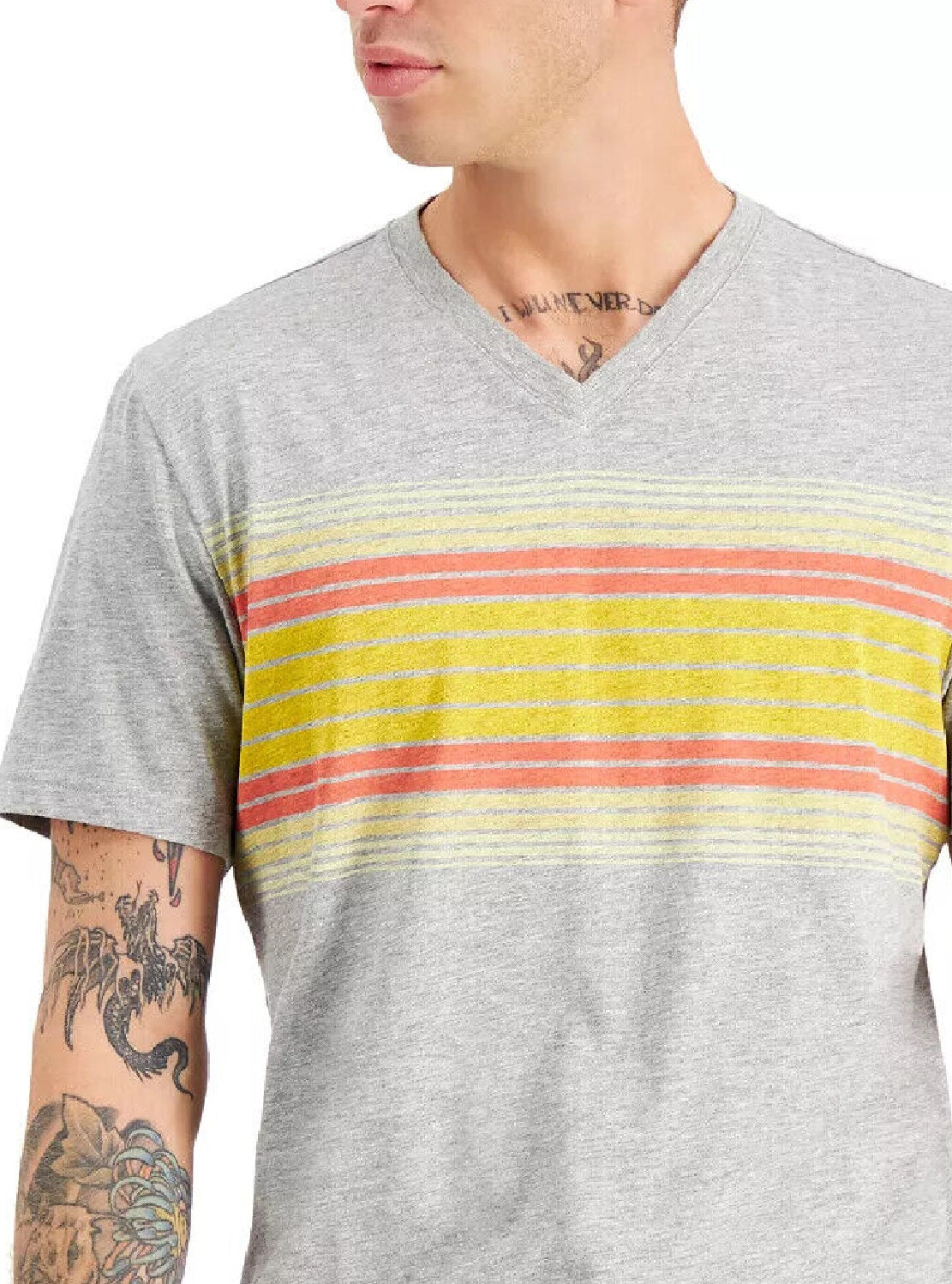Sun + Stone Men's Southwest Stripe V Neck T-Shirt Gray Size Medium
