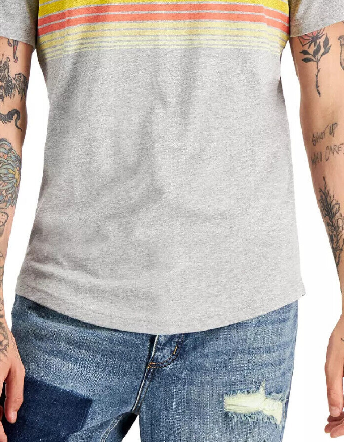 Sun + Stone Men's Southwest Stripe V Neck T-Shirt Gray Size Medium