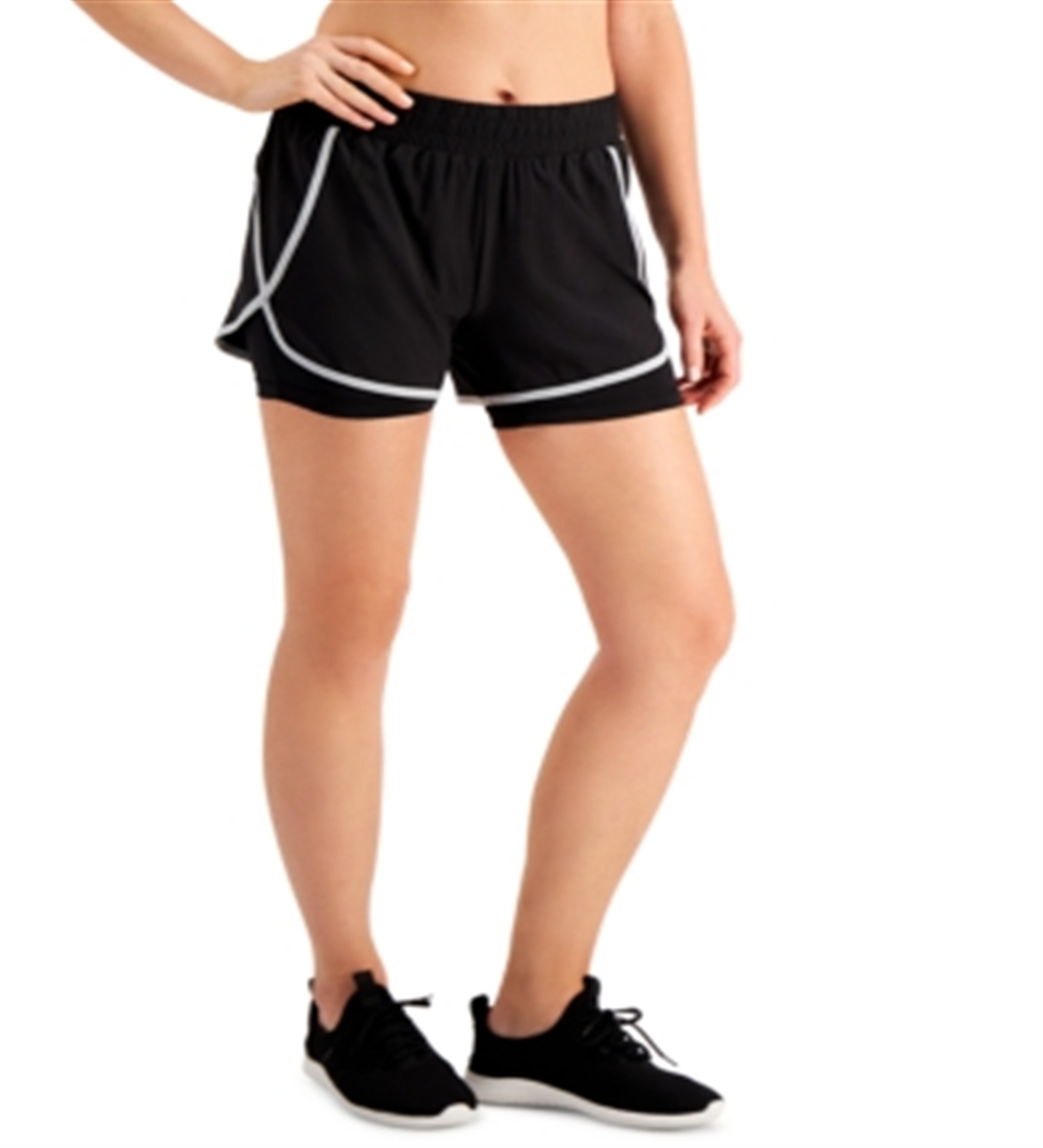 ID Ideology Women's Stretch Pocketed Moisture Wicking Layered Look Active Wear Shorts Black Size XS