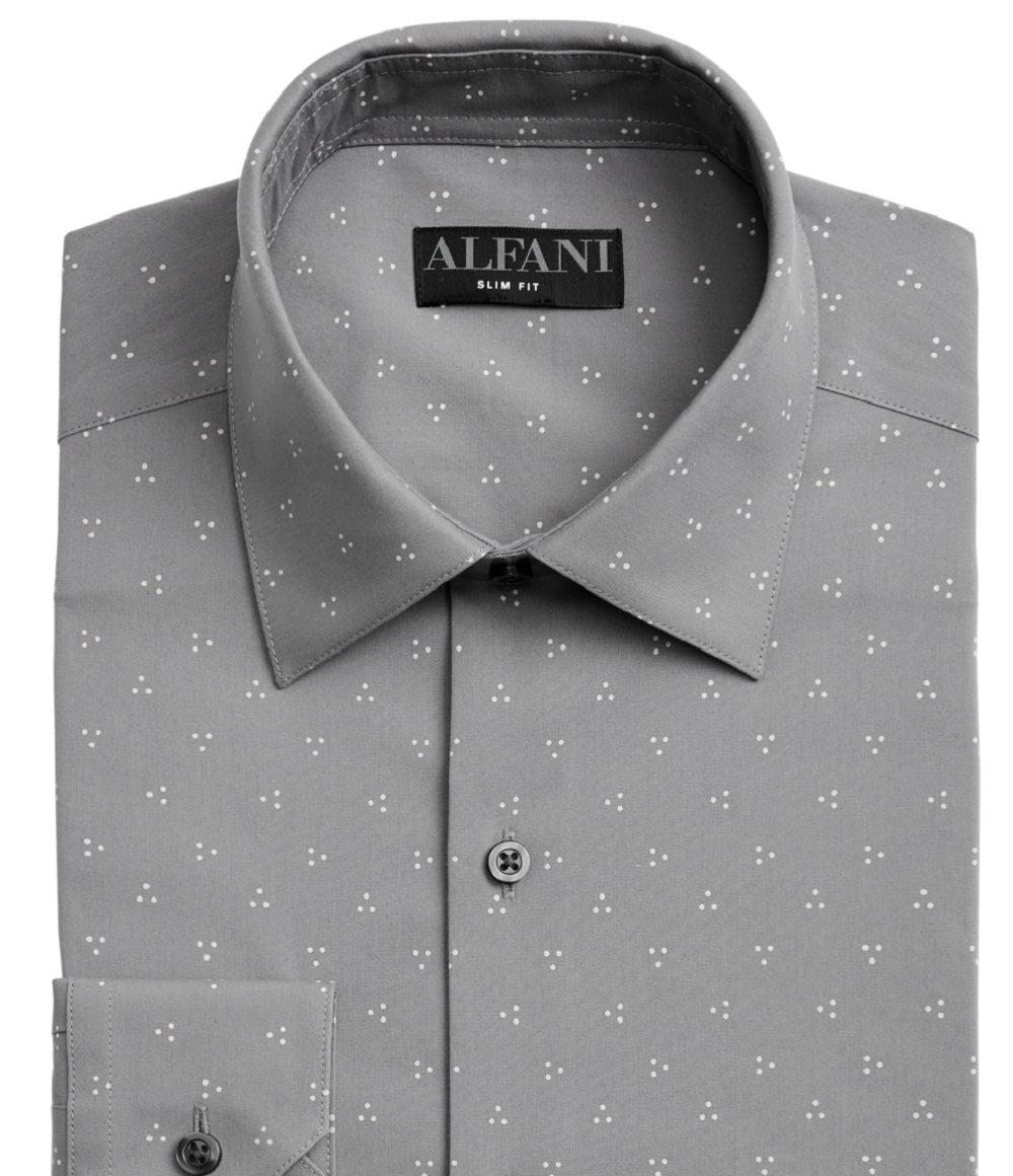 Alfani Men's Slim Fit 2 Way Stretch Performance Dress Shirt Gray Size 32X33