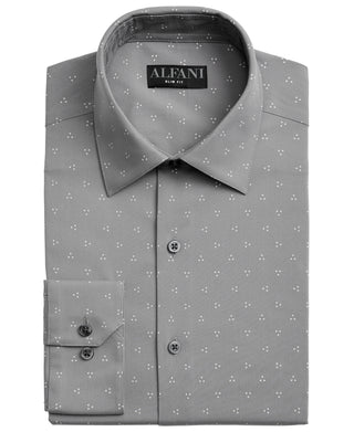 Alfani Men's Slim Fit 2 Way Stretch Performance Dress Shirt Gray Size 32X33