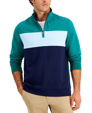 Club Room Men's Colorblocked Quarter Zip Fleece Sweatshirt Green Size XX-Large