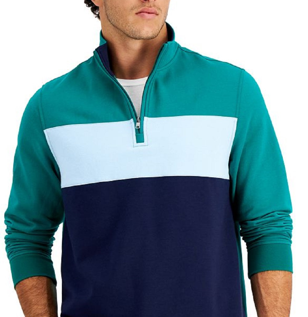 Club Room Men's Colorblocked Quarter Zip Fleece Sweatshirt Green Size XX-Large