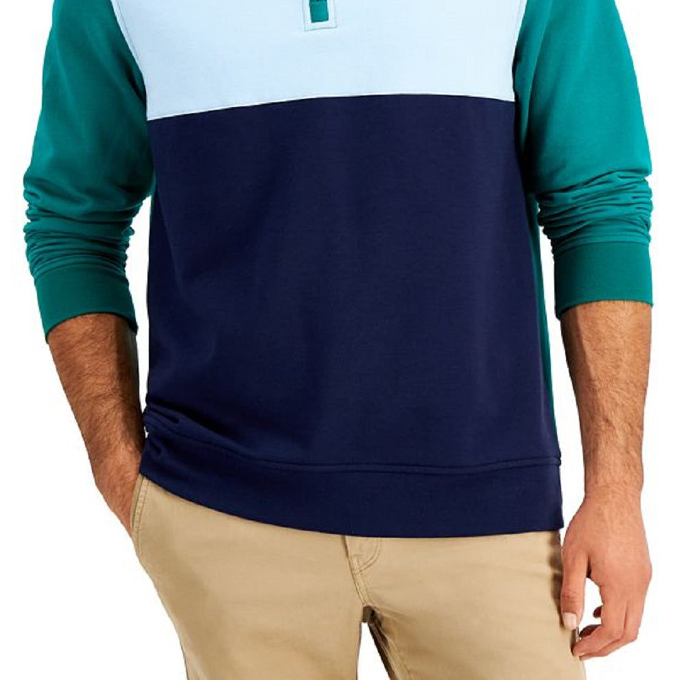 Club Room Men's Colorblocked Quarter Zip Fleece Sweatshirt Green Size XX-Large