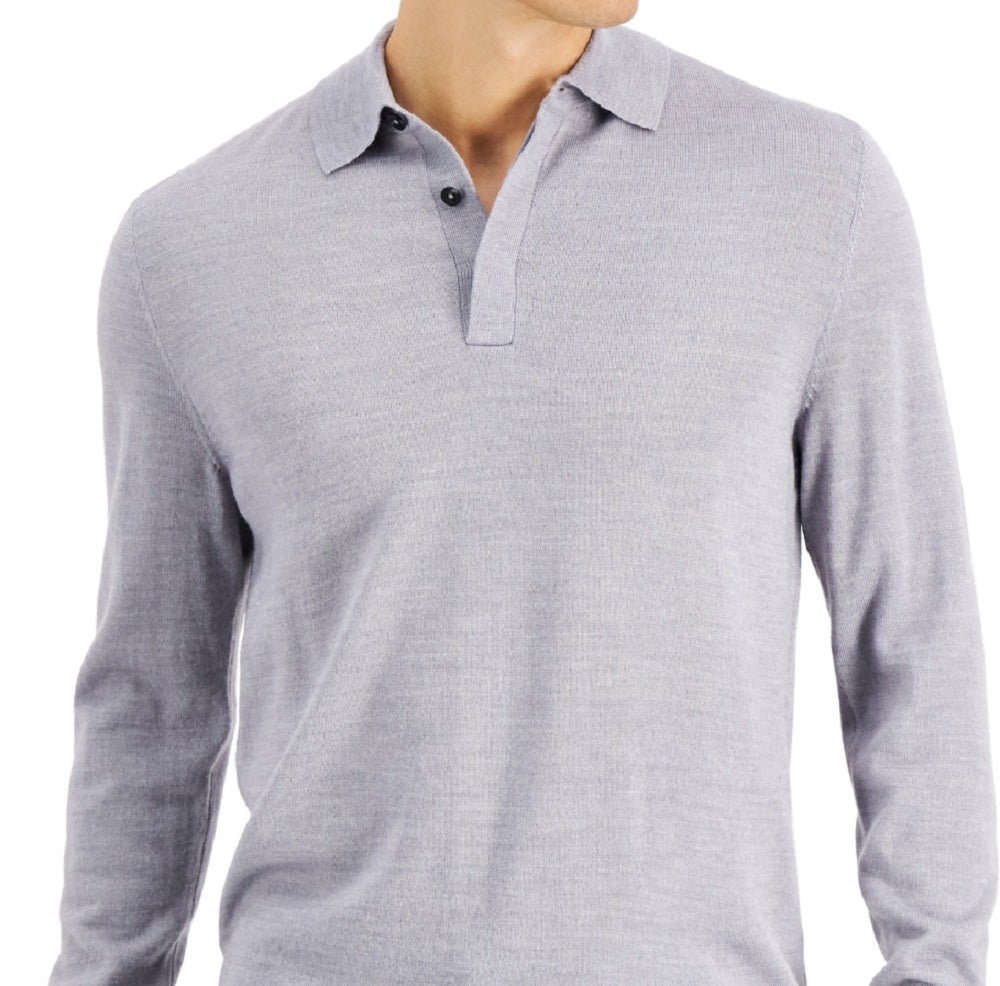Club Room Men's Merino Wool Blend Polo Sweater Gray Size Large