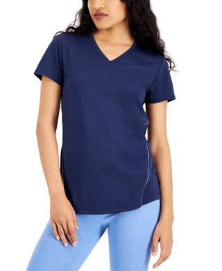 Ideology Women's Active Reflective V Neck T-Shirt Blue Size Small