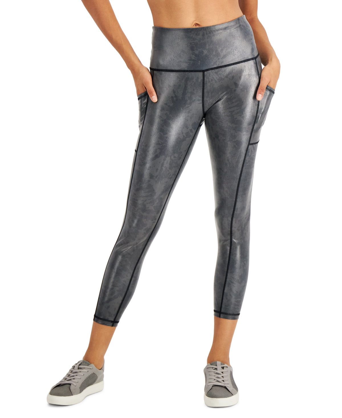 ID Ideology Women's Compression Active Shine Leggings Silver Size M
