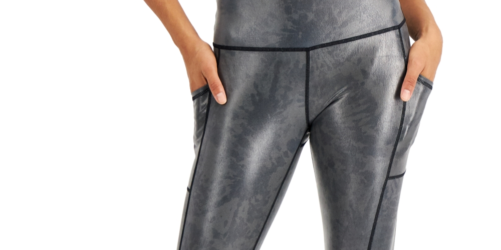ID Ideology Women's Compression Active Shine Leggings Silver Size M