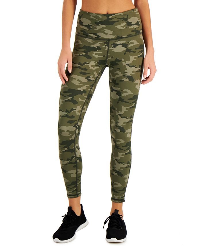 Ideology Women's Stretch Moisture Wicking Ventilation Flat Seems Camouflage High Waist Leggings Green Size Large