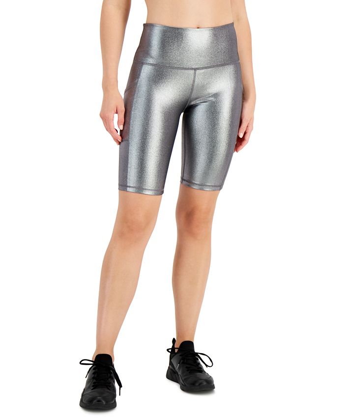Ideology Women's Metallic Bike Shorts Silver Size Medium