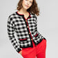 Charter Club Women's Plaid Cashmere Button Front Cardigan Black Size XL