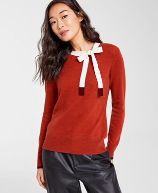 Charter Club Women's Bow Detail Cashmere Sweater Red Size Large