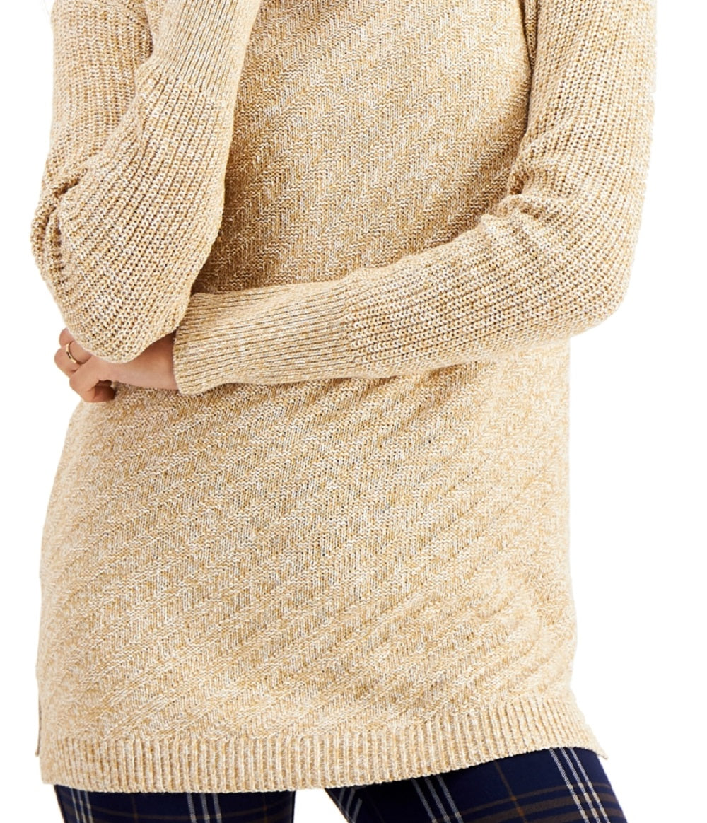 Style & Co Women's Ribbed Button Detail Tunic Sweater Brown Size Petite X-Small