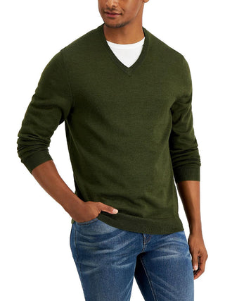 Club Room Men's Solid V Neck Merino Wool Blend Sweater Green Size XX Large
