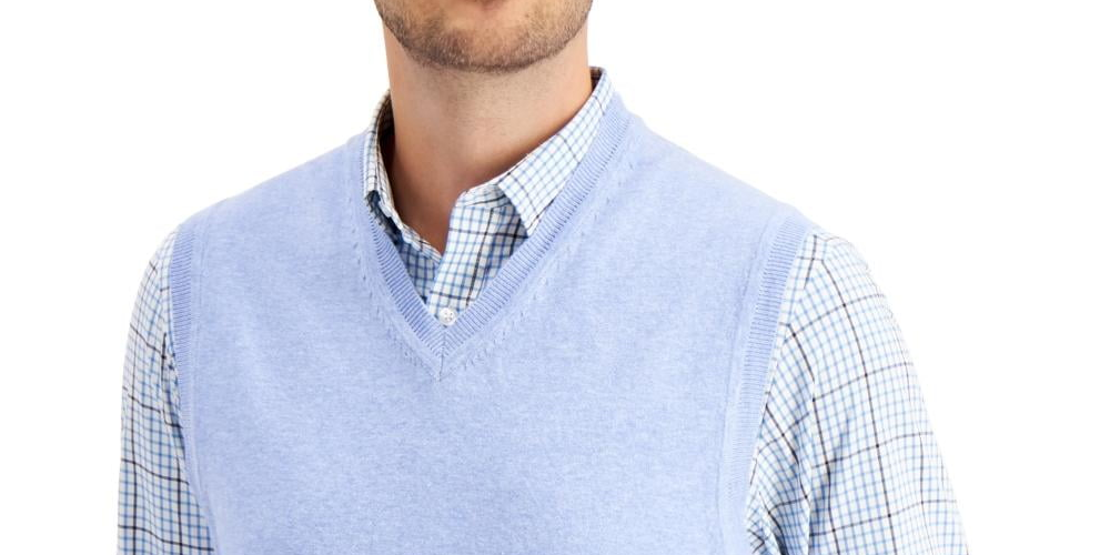 Club Room Men's Solid V Neck Sweater Vest Blue Size XX-Large