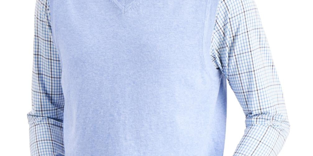 Club Room Men's Solid V Neck Sweater Vest Blue Size XX-Large