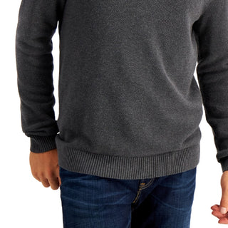 Club Room Men's Quarter Zip Textured Cotton Sweater Gray Size Large