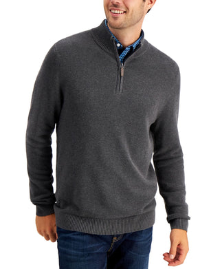 Club Room Men's Quarter Zip Textured Cotton Sweater Grey Size X-Large