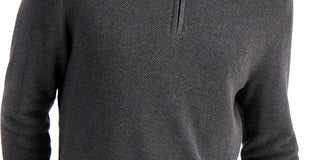 Club Room Men's Quarter Zip Textured Cotton Sweater Grey Size X-Large