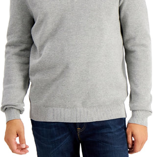 Club Room Men's Quarter Zip Textured Cotton Sweater Gray Size Medium