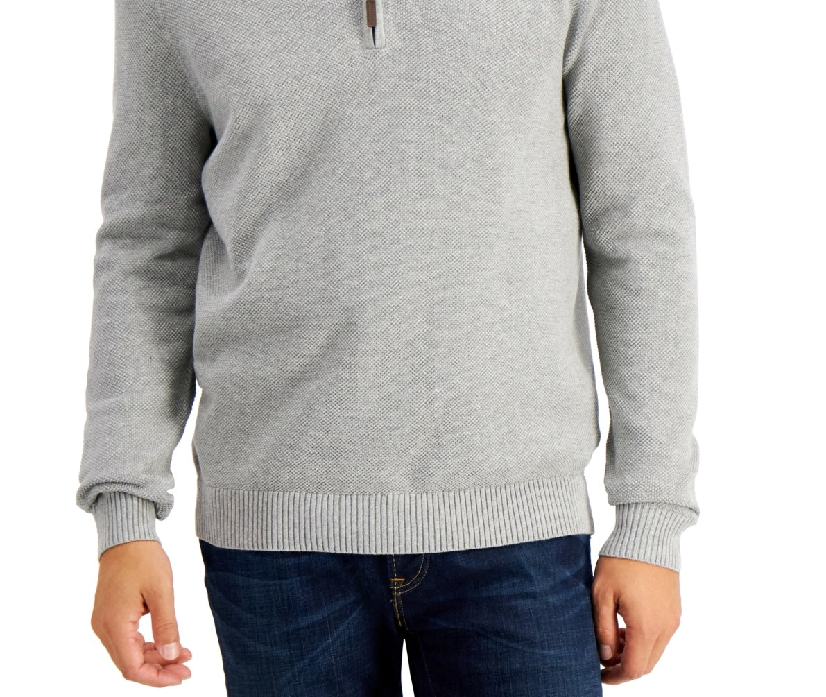 Club Room Men's Quarter Zip Textured Cotton Sweater Gray Size Size Large