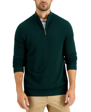 Club Room Men's Quarter Zip Textured Cotton Sweater Green Size Large
